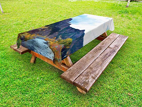 ABAKUHAUS Paesaggio Tovaglia da Esterno, Missouri River View Foto, Tovaglia da Picnic Lavabile Decorativa, 145 cm x 210 cm, Baby Blue Fern Green