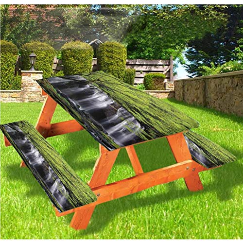 LEWIS FRANKLIN Tenda da doccia con cascata, tavolo da picnic e panchina, tovaglia con bordo elastico, 60 x 180 cm, set da 3 pezzi per tavolo pieghevole