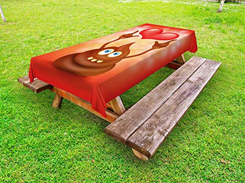 ABAKUHAUS Poop Emoticon Tovaglia da Esterno, Capriccioso Turd Amore, Tovaglia da Picnic Lavabile Decorativa, 145 cm x 305 cm, Vermilion Brown