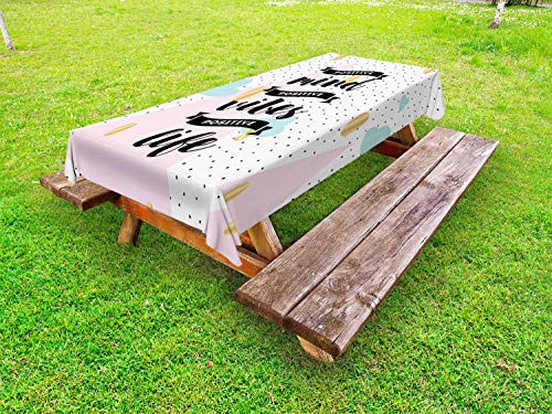 ABAKUHAUS Energia positiva Tovaglia da Esterno, Mente Vibes Vita, Tovaglia da Picnic Lavabile Decorativa, 145 cm x 265 cm, Multicolore