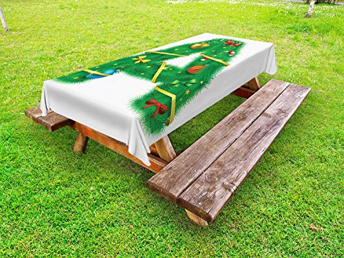 ABAKUHAUS Christmas Alphabet Tovaglia da Esterno, Una Lettera Motif, Tovaglia da Picnic Lavabile Decorativa, 145 cm x 265 cm, Bianco e Verde