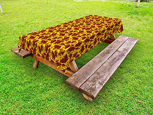 ABAKUHAUS Animale Tovaglia da Esterno, Prehistoric Mammoth Giurassico, Tovaglia da Picnic Lavabile Decorativa, 145 cm x 305 cm, Terra Giallo Borgogna