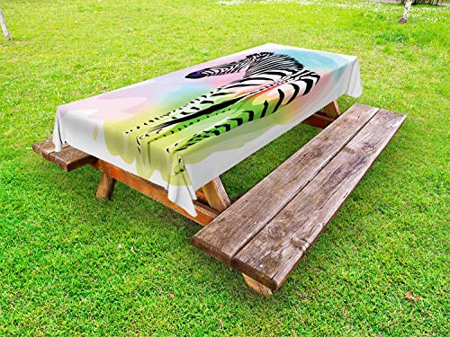 ABAKUHAUS Arcobaleno Zebra Tovaglia da Esterno, Striped Safari Animal, Tovaglia da Picnic Lavabile Decorativa, 145 cm x 305 cm, Charcoal Grigio Multicolore