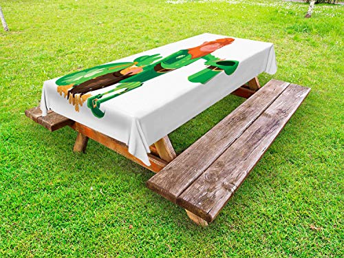 ABAKUHAUS Elfo Tovaglia da Esterno, Leprechaun di Felice St Patrick, Tovaglia da Picnic Lavabile Decorativa, 145 cm x 210 cm, Felce Verde Multicolor