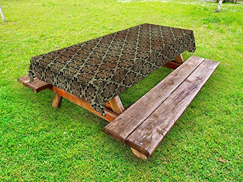 ABAKUHAUS Astratto Tovaglia da Esterno, Oriental Damasco Motivi, Tovaglia da Picnic Lavabile Decorativa, 145 cm x 210 cm, Charcoal Grigio Mandorla