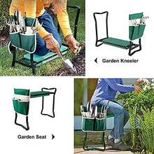 Panchina da giardino pieghevole da giardino, robusta e leggera, panca da giardinaggio multifunzione, con grande tasca per attrezzi e imbottitura morbi...
