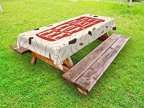 ABAKUHAUS Ma Primo caffè Tovaglia da Esterno, Fagioli e turbinii, Tovaglia da Picnic Lavabile Decorativa, 145 cm x 305 cm, Guscio d'uovo Multicolor
