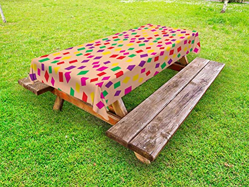 ABAKUHAUS Carnevale Tovaglia da Esterno, Piazza Motivi Scattered, Tovaglia da Picnic Lavabile Decorativa, 145 cm x 265 cm, Peach e Multicolore