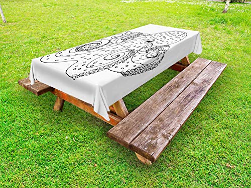 ABAKUHAUS Polpo Tovaglia da Esterno, Immagine Mare Animale del Fumetto, Tovaglia da Picnic Lavabile Decorativa, 145 cm x 305 cm, Bianco e Charcoal Grey