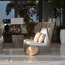 Divano da Giardino L 107 cm - H 115 cm - L 160 cm, Cuscini antimacchia, Intreccio Legno Chiaro, Resistente all'Usura e agli Agenti atmosferici