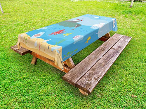 ABAKUHAUS Vita Marina Tovaglia da Esterno, Salvare la consapevolezza Ocean, Tovaglia da Picnic Lavabile Decorativa, 145 cm x 210 cm, Multicolore