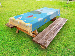 ABAKUHAUS Vita Marina Tovaglia da Esterno, Salvare la consapevolezza Ocean, Tovaglia da Picnic Lavabile Decorativa, 145 cm x 210 cm, Multicolore