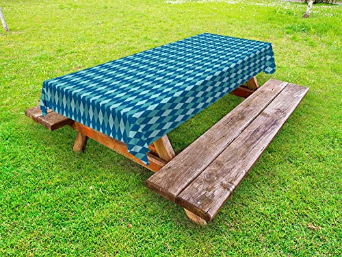 ABAKUHAUS Geometrico Rhombus Tovaglia da Esterno, Continuo Argyle, Tovaglia da Picnic Lavabile Decorativa, 145 cm x 265 cm, Seafoam Blu Petrolio
