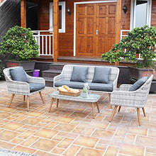 Set di Mobili da Giardino per Esterni, Set di 4 Pezzi di Combinazione di Sedie in Vimini Mobili da Conversazione da Giardino con Tavolino da caffè in Vetro con Sedia Doppia Sedia Singola
