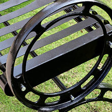 Panca da giardino per il tempo libero all'aperto, Panchina da parco a 2-3 posti con bracciolo circolare, Banchi decorativi per portico con struttura in acciaio robusto , seduta in metallo nero