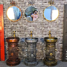 ZTGL Cilindrico Mobile da Bagno con Lavabo, Ferro Battuto Stile Industriale Mobile Bagno, Salvaspazio,Argento,with Mirror