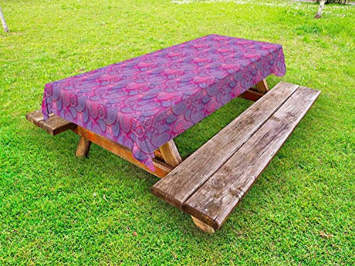 ABAKUHAUS Paisley Tovaglia da Esterno, Orientali Colori Damasco, Tovaglia da Picnic Lavabile Decorativa, 145 cm x 305 cm, Rosa Fucsia