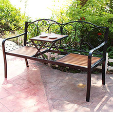 Panca da Giardino da 59 Pollici Per Patio Esterno,Panchina da Balcone Con Tavolino Centrale Regolabile,Sedili Portico Con Struttura In Legno Massello E Ghisa Anticorrosivi，Per Cortile / Prato
