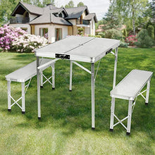 Flyelf Tavolo da Campeggio con 2 Panche Set,Tavolo da Picnic Pieghevole Portatile in Alluminio, per All'aperto, Giardino, Barbecue 90 * 60 * 70cm (Argento)