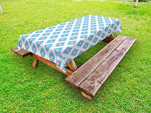 ABAKUHAUS Astratto Tovaglia da Esterno, Forme Zigzag, Tovaglia da Picnic Lavabile Decorativa, 145 cm x 265 cm, Blue Sea Rosa Baby