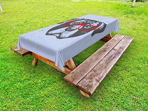 ABAKUHAUS Rottweiler Tovaglia da Esterno, Divertente Hipster Dog, Tovaglia da Picnic Lavabile Decorativa, 145 cm x 210 cm, Ceil Blu Grigio