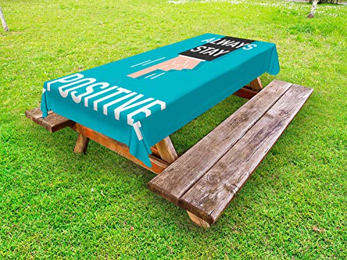 ABAKUHAUS Energia positiva Tovaglia da Esterno, Sempre Parole, Tovaglia da Picnic Lavabile Decorativa, 145 cm x 210 cm, Blue Sea Charcoal Grey