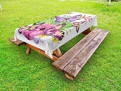 ABAKUHAUS impianto Acquerello Tovaglia da Esterno, Tropic Farfalle, Tovaglia da Picnic Lavabile Decorativa, 145 cm x 210 cm, Multicolore