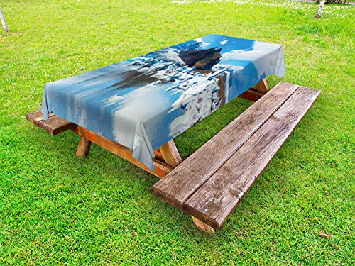 ABAKUHAUS Islanda Tovaglia da Esterno, Foto panoramica Iceberg, Tovaglia da Picnic Lavabile Decorativa, 145 cm x 265 cm, Azure Blue Blue Grey