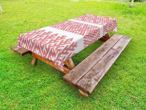 ABAKUHAUS Russo Tovaglia da Esterno, Modello slava Motivi Art, Tovaglia da Picnic Lavabile Decorativa, 145 cm x 210 cm, Vermilion e Bianco