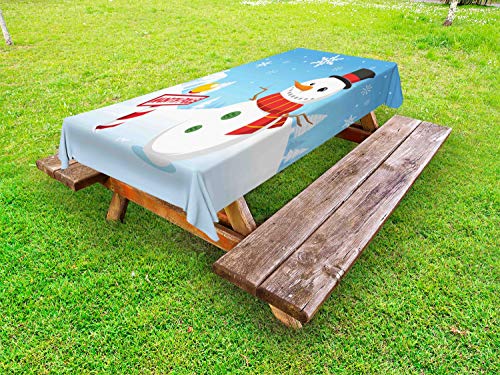 ABAKUHAUS Pupazzo di Neve Tovaglia da Esterno, Nord Pole Snowflakes Sign, Tovaglia da Picnic Lavabile Decorativa, 145 cm x 265 cm, Multicolore