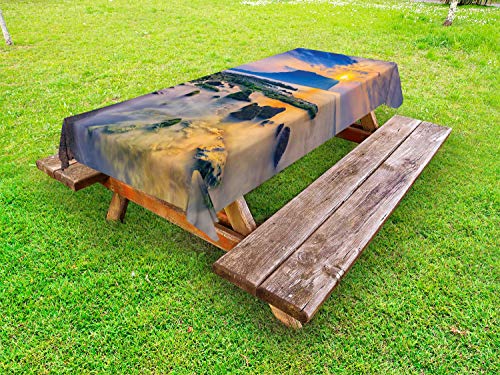 ABAKUHAUS Isola Tovaglia da Esterno, Alba a Jeju Isle Immagine, Tovaglia da Picnic Lavabile Decorativa, 145 cm x 305 cm, Multicolore