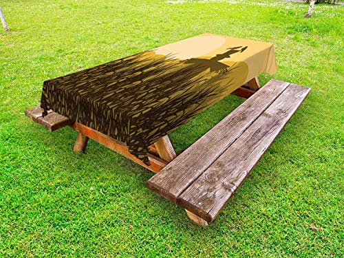 ABAKUHAUS Spaventapasseri Tovaglia da Esterno, Campo di Mais, Tovaglia da Picnic Lavabile Decorativa, 145 cm x 265 cm, Senape Verde Marrone