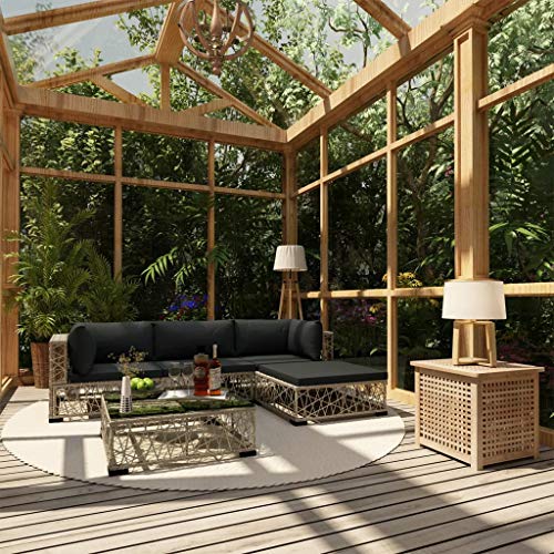 SKM Set Divani da Giardino 5 pz con Cuscini in Polyrattan Grigio