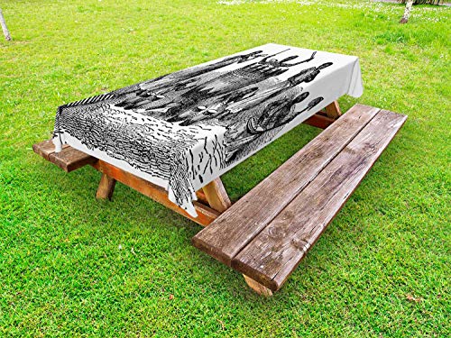 ABAKUHAUS Batteria Tovaglia da Esterno, Musicisti africani culturale, Tovaglia da Picnic Lavabile Decorativa, 145 cm x 265 cm, Charcoal Grey Bianco