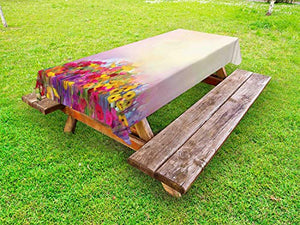 ABAKUHAUS Floreale Giallo Tovaglia da Esterno, Pastel Ombre Prato, Tovaglia da Picnic Lavabile Decorativa, 145 cm x 210 cm, Multicolore