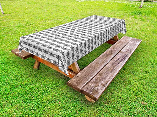 ABAKUHAUS Entomologia Tovaglia da Esterno, Monocromatico libellule, Tovaglia da Picnic Lavabile Decorativa, 145 cm x 265 cm, Charcoal Grey And White