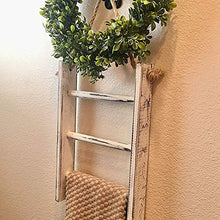 Tamkyo Portasciugamani da Appendere Un Parete Scala nel Legno Rustico Imbiancato da Appoggio Scala per Interni nel Stile Rustico Portasciugamani con Corda Regolabile