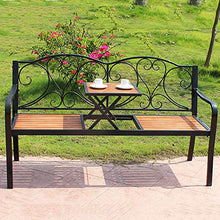 Panchina da Giardino in Ghisa Panchina da Giardino, Panca Lounge da Esterno Resistente Alle Intemperie con Tavolo Centrale Regolabile, Panca Retrò in Metallo a 2 Posti, Panchine Decorative da Prato