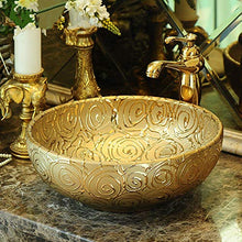 Jgophu 35CM Art Countertop Porcellana Ceramica Lavello da bagno Rosa Carving Oro