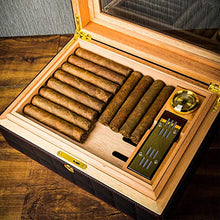 ZWSM Sigaro Humidor Fatto a Mano Sigaro di Legno Box Desktop Humidor Cedar Divider con Igrometro e Umidificatore può Ospitare 40-50,Nero