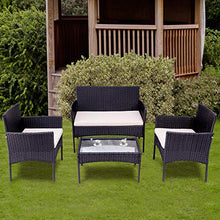 Pumpumly Set di mobili da giardino in polyrattan, per 4 persone, divano e tavolo, con cuscino per il giardino, balcone e terrazza