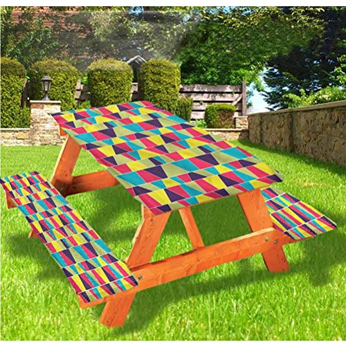 LEWIS FRANKLIN Tenda da doccia colorata per tavolo da picnic e panchina, tovaglia con bordo elastico a mosaico, 60 x 72 cm, set da 3 pezzi per tavolo pieghevole
