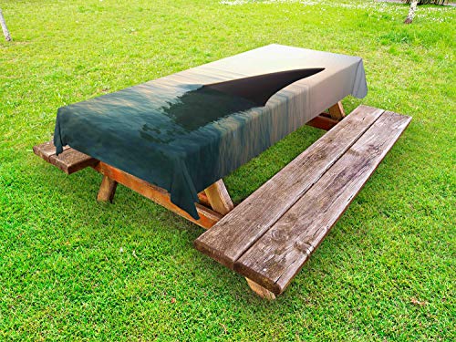 ABAKUHAUS Pesca Tema Tovaglia da Esterno, Shark Fin sopra Oceano, Tovaglia da Picnic Lavabile Decorativa, 145 cm x 265 cm, Multicolore