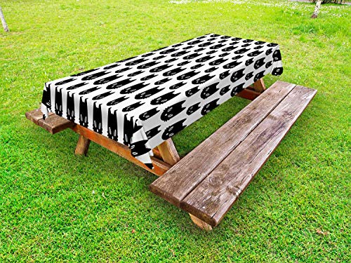 ABAKUHAUS Gattino Tovaglia da Esterno, Kitten Capi in Bianco e Nero Stile, Tovaglia da Picnic Lavabile Decorativa, 145 cm x 210 cm, Charcoal Grey And White