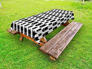 ABAKUHAUS Gattino Tovaglia da Esterno, Kitten Capi in Bianco e Nero Stile, Tovaglia da Picnic Lavabile Decorativa, 145 cm x 210 cm, Charcoal Grey And White