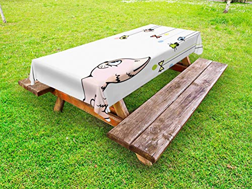 ABAKUHAUS Gatto e Topo Tovaglia da Esterno, Stile del Fumetto Gattino, Tovaglia da Picnic Lavabile Decorativa, 145 cm x 265 cm, Multicolore