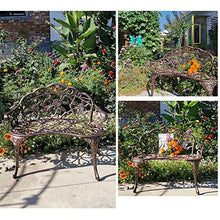 Panca da Giardino In Metallo Panca da Giardino,Panchina Con Struttura In Alluminio Pressofuso E Schienale Sedile Doppio Per Esterno Con Fiore di Rosa，Panca Decorativa Per Prato / Portico