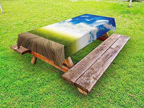 ABAKUHAUS Cielo Blu Tovaglia da Esterno, Natura e terrazza in Legno, Tovaglia da Picnic Lavabile Decorativa, 145 cm x 305 cm, Cobalt Blue Multicolor