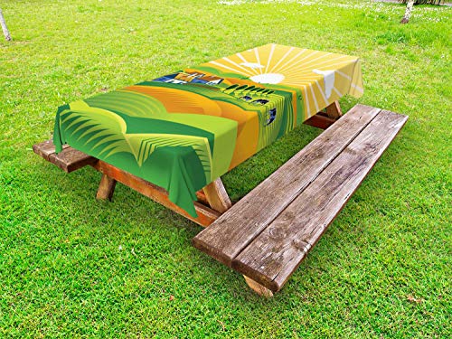 ABAKUHAUS Raccogliere Tovaglia da Esterno, Campagna a Sunrise Art, Tovaglia da Picnic Lavabile Decorativa, 145 cm x 305 cm, Pastello Giallo e Multicolore