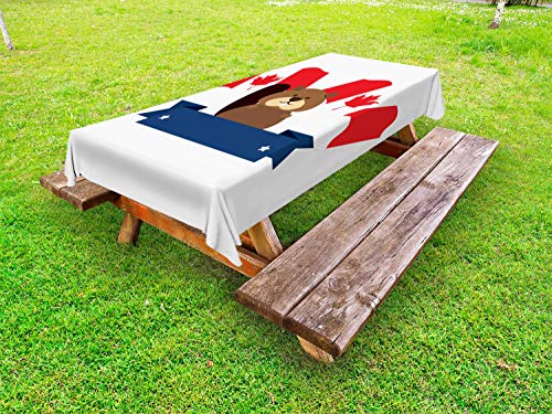 ABAKUHAUS Groundhog Day Collection Tovaglia da Esterno, Canadian Marmot Flag, Tovaglia da Picnic Lavabile Decorativa, 145 cm x 305 cm, Vermilion Umber Blu